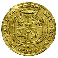dukat 1754, Lipsk, H-Cz. 4711, Fr. 2855, złoto 3.41 g, krawędzie monety lekko gięte