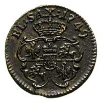 szeląg 1749, Drezno, moneta niezmiernie rzadko spotykana w tak pięknym stanie zachowania