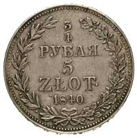 3/4 rubla = 5 złotych 1840, Warszawa, cyfry daty duże, Plage 365, Bitkin 1148