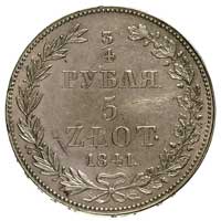 3/4 rubla = 5 złotych 1841, Warszawa, cyfry daty mniejsze, Plage 368, Bitkin 1130, rysa na rewersi..