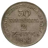 30 kopiejek = 2 złote 1839, Warszawa, Plage 378, Bitkin 1159, bardzo ładne