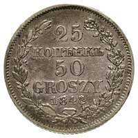 25 kopiejek = 50 groszy 1848, Warszawa, Plage 387, Bitkin 1254, nieco rzadszy rocznik