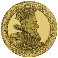 kopia 5 dukatowej donatywy gdańskiej Zygmunta III z 1614 roku, złoto 11.36 g, moneta w oryginalnym..