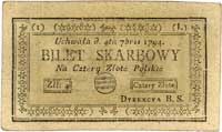 4 złote polskie 4.09.1794, seria 1-L, odwrócony podpis Malinowski na stronie odwrotnej, Miłczak A1..