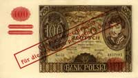 100 złotych 9.11.1934, z nadrukiem Generalnej Guberni z 1940 r, Miłczak 90c, bardzo rzadki w tym s..