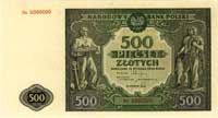 500 złotych 15.01.1946, seria Dz 0000000, Miłczak 121b, wielka rzadkość