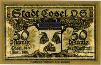Koźle, 50 i 75 fenigów oraz 1 marka 1.04.1921, Keller 196.II, wszystkie ostemplowane na stronie od..