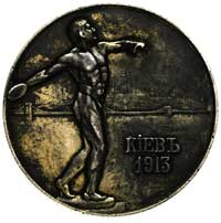 medal -I olimpiada rosyjska w Kijowie 1913, Aw: Dyskobol, w tle Kijów, w polu napis po rosyjsku; K..