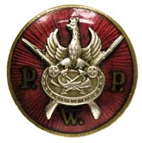 odznaka pamiątkowa Przysposobienia Wojskowego Pocztowców, brąz 18 mm, emalia czerwona, orzełek woj..