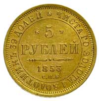 5 rubli 1853, Petersburg, złoto 6.53 g, Bitkin 36, Fr. 155, bardzo ładne