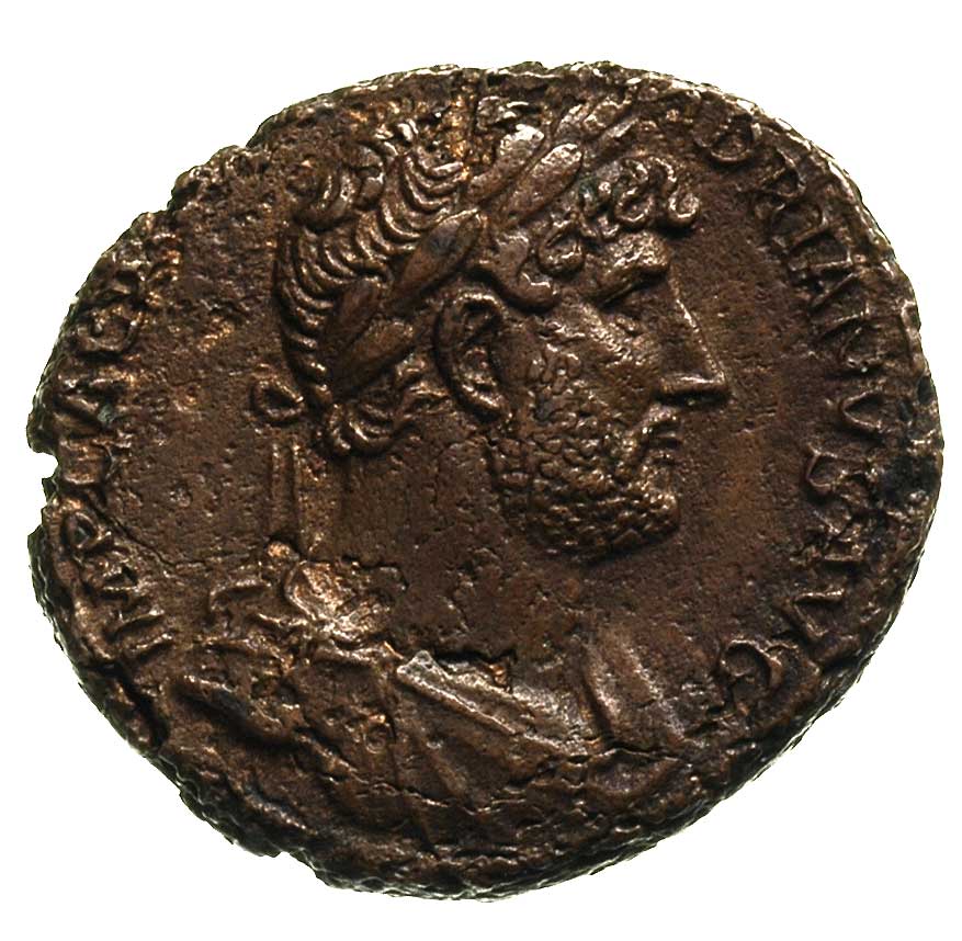 Hadrian 117-138, as, Aw: Popiersie w prawo, Rw: Stojąca Pax w lewo z gałązką oliwną i rogiem obfitości, Sear 3688, RIC 616a