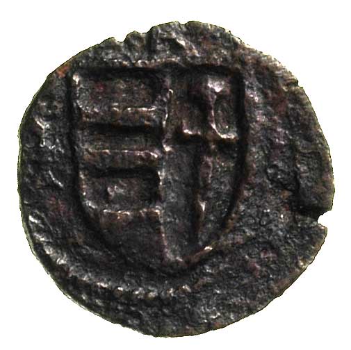 Piotr II 1448-1449, półgrosz, Aw: Głowa wołu z gwiazdą między rogami, Rw: Tarcza herbowa z mieczem, Kop. 3731 R6, miedź 0.83 g