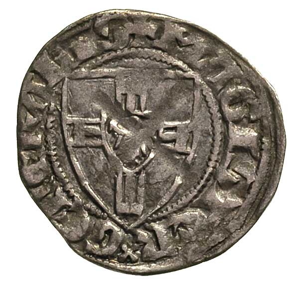 Winrych von Kniprode 1351-1382, kwartnik, Aw: Tarcza wielkiego mistrza i napis w otoku, Rw: Krzyż łapiasty i napis, Nemann 5, Vossberg 120, 0.65 g