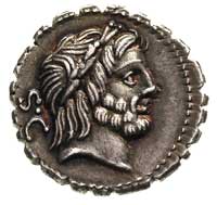 Q Antoniusz Balbus 83 pne, denar serratus, Rzym, Aw: Głowa Jupitera w wieńcu w prawo, z tyłu liter..