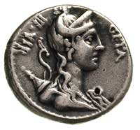 C. Hosidius C.f. Geta, 68 pne, denar, Rzym, Aw: Popiersie Diany w diademie w prawo, przed popiersi..