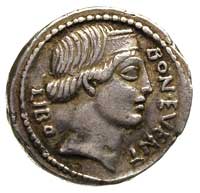 L. Scribonius Libo, 62 pne, denar, Rzym, Aw: Głowa Bonus Ewentus w diademie w prawo, przed głową n..