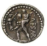 Juliusz Cezar, 47-46 pne, denar, mennica w Afryce, Aw: Głowa Wenus w diademie w prawo, Rw: Eneasz ..