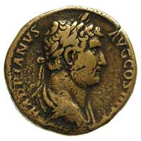 Hadrian 117-138, sestercja, Aw: Popiersie w prawo, Rw: Hadrian kroczący w prawo, za nim czterech ż..