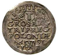 trojak 1591, Poznań, duża głowa króla, na awersie napis SIG III..., moneta z końca blachy