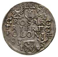 trojak 1593, Poznań, duża głowa króla i napis SIGI 3..., na rewersie POLONIAE