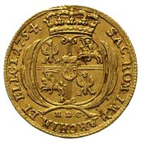 dukat 1754, Lipsk, H-Cz. 2858 R1, Fr. 2855, złoto 3.47 g, Kaleniecki s. 494, na awersie minimalne ..