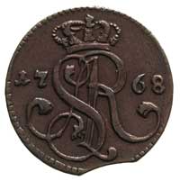 grosz 1768, Warszawa, szczątkowa korona nad małym herbem Ciołek, monogram duży i szeroki, Plage 99