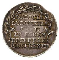 żeton 1773 -przyłączenie Galicji i Lodomerii do Austrii po I rozbiorze, Aw: Herby Galicji, Lodomer..