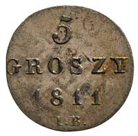 5 groszy 1811, Warszawa, litery I B, moneta przebita z 1/24 talara pruskiego, Plage 96, ładne, del..