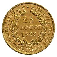 25 złotych 1828, Warszawa, Plage 19, Bitkin 979 R2, Fr. 108, złoto 4.89 g, bardzo rzadkie i ładne