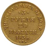 3 ruble = 20 złotych 1835, Petersburg, Plage 301, Bitkin 1076 R, Fr. 111, złoto 3.90 g
