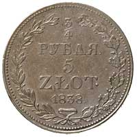 3/4 rubla = 5 złotych 1838, Warszawa, po 5 kępce liści 3 jagody, Plage 361, Bitkin 1144