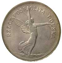 5 złotych 1928, Bruksela, Nike, Parchimowicz 114 b, piękna i rzadka w tym stanie moneta