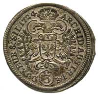Karol VI 1711-1740, 3 krajcary 1724, Wrocław, FuS 874, pięknie zachowana moneta z delikatną patyną