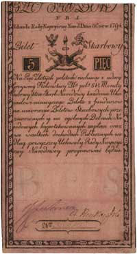 5 złotych 8.06.1794, seria N.B.1, Miłczak A1a, Lucow 3 R3, znak wodny z napisami drukarni J.Honig ..