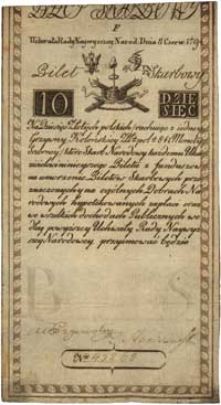10 złotych 8.06.1794, seria F, Miłczak A2, Lucow 23 R4, znak wodny z napisami firmowymi D & C Blau
