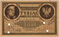 1.000 marek polskich 17.05.1919, seria G, Miłczak 22b ale inny znak wodny, czterokrotnie perforowa..