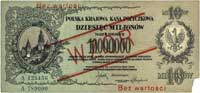 10.000.000 marek polskich 20.11.1923, WZÓR, bez perforacji, seria A 123456 / A 789000, Miłczak 39a..