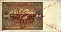 1.000 złotych 15.01.1946, SPECIMEN, seria B 1234567 i B 8900000, Miłczak 122a, na stronie odwrotne..