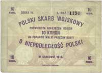 Polski Skarb Wojskowy, 10 koron 1914, Kraków, edycja druga, Lucow 487 R4, rzadkie