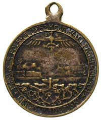 medalik z uszkiem, 1918, Aw: Polonia trzymająca buławę zwieńczoną znakiem kolei, po prawej upadają..