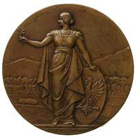 medal Przyjęcie Polski do Ligi Narodów w 1926 r, autorstwa J. Aumillera, Aw: Kobieta z tarczą z Or..