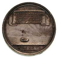 medal, 1596, Aw: Neptun na łodzi ciągięty przez parę koni przez wzburzone morze, powyżej w półkolu..