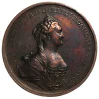 Katarzyna II - medal koronacyjny 1762 r., Aw: Popiersie carycy i napis wokoło, ponożej sygn. TIMOF..