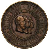 Aleksander III- medal na otwarcie portowego kanału morskiego w Petersburgu, 1885, Aw: Głowy carów ..