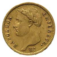 Napoleon Bonaparte - jako cesarz 1804-1814, 20 franków 1813 W, Lille, Fr. 512, Gadoury 1025, złoto..