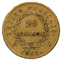 Napoleon Bonaparte - jako cesarz 1804-1814, 20 franków 1813 W, Lille, Fr. 512, Gadoury 1025, złoto..