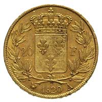 Ludwik XVIII 1814-1824, 20 franków 1820 A, Paryż, Fr. 538, Gadoury 1028, złoto 6.42 g