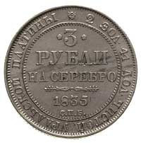 3 ruble 1835, Petersburg, Bitkin 81 (R), Fr. 160, platyna 10.28 g, rzadkie i ładne