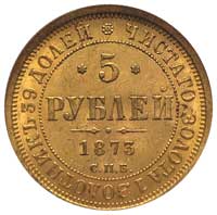 5 rubli 1873, Petersburg, Bitkin 21, Fr. 163, złoto, lustro mennicze, pięknie zachowane, moneta w ..