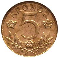 Gustaw V 1907-1950, 5 koron 1920, Sztokholm, Fr. 97, złoto, moneta w pudełku NGC z certyfikatem MS..